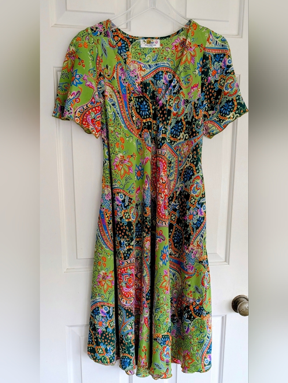 India Boutique Green Paisley Midi Dress with Multicolor Print